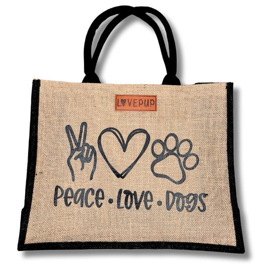 Peace Love Dogs Jute Bag